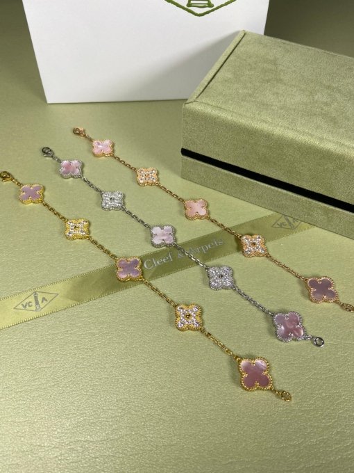 Van Clerk Arpel Bracelet VCA Pollen Shell Diamond Bracelet Platinum Gold Rose Gold