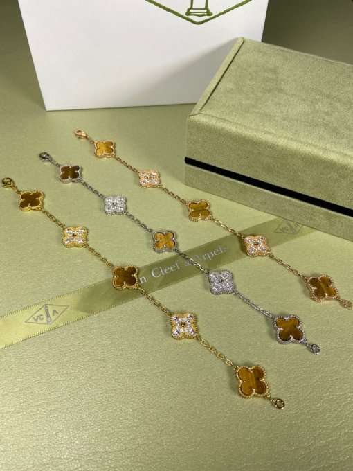 Van Cleef Arpels Bracelet VCA Five-colored Tiger Eye Diamond Bracelet Platinum Gold Rose Gold