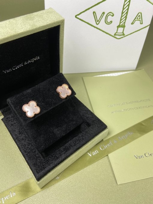 Van Clerk Arpels stud earrings VCA 4-leaf clover medium white fritillary earrings Platinum gold Rose gold - 图片 4