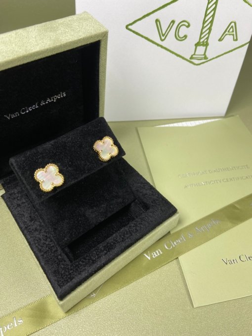 Van Clerk Arpels stud earrings VCA 4-leaf clover medium white fritillary earrings Platinum gold Rose gold - 图片 3