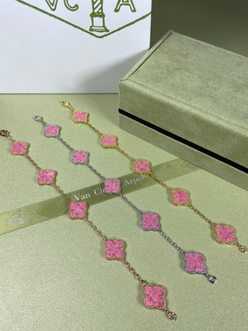 Van Clerk Arpel Bracelet VCA Five-flowered Rose Stone Bracelet Platinum Gold Rose Gold