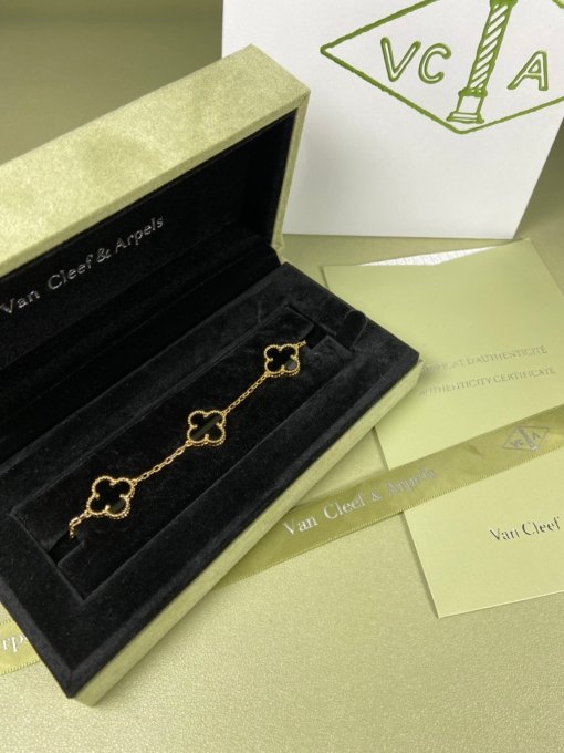 Van Clerk Arpel Bracelet VCA Five-flowered Black Agate Bracelet Platinum Gold Rose Gold - Image 5