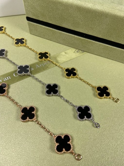 Van Clerk Arpel Bracelet VCA Five-flowered Black Agate Bracelet Platinum Gold Rose Gold - Image 3