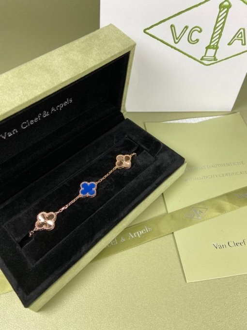 Van Clerk Arpel Bracelet VCA Five-flowered Blue Cedony Laser Bracelet Platinum Gold Rose Gold - Image 4