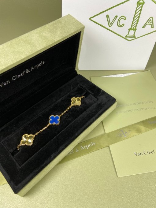 Van Clerk Arpel Bracelet VCA Five-flowered Blue Cedony Laser Bracelet Platinum Gold Rose Gold - Image 5