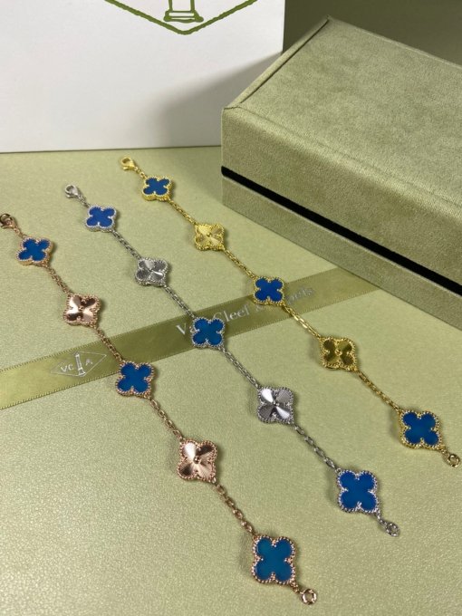 Van Clerk Arpel Bracelet VCA Five-flowered Blue Cedony Laser Bracelet Platinum Gold Rose Gold