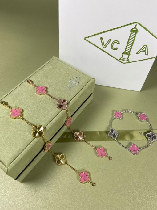 Van Clerk Arpel Bracelet VCA Five-flowered Rose Stone Laser Bracelet Platinum Gold Rose Gold - Image 7