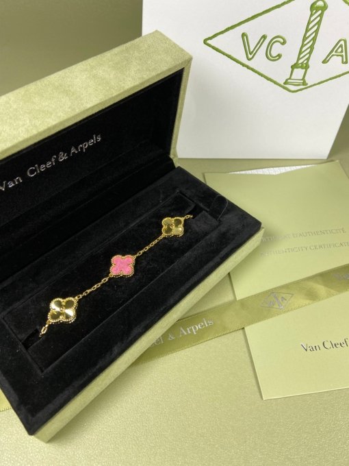 Van Clerk Arpel Bracelet VCA Five-flowered Rose Stone Laser Bracelet Platinum Gold Rose Gold - Image 5