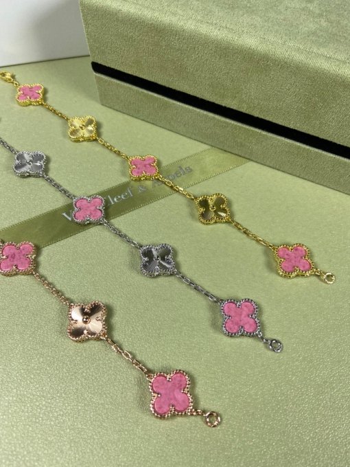 Van Clerk Arpel Bracelet VCA Five-flowered Rose Stone Laser Bracelet Platinum Gold Rose Gold - Image 3