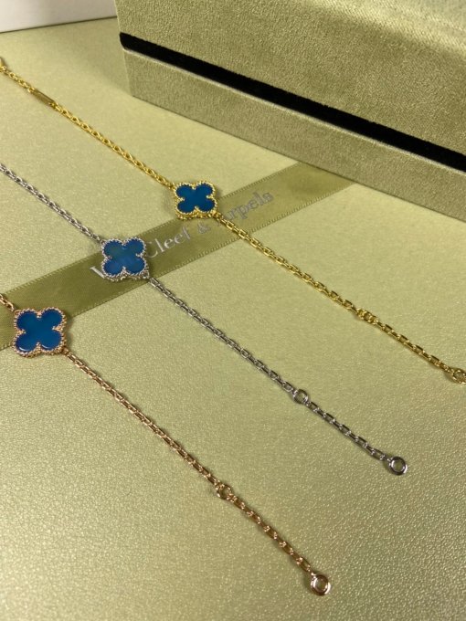 Van Clerk Arpel Bracelet VCA Four-leaf Crop Medium Blue Cedony Bracelet Platinum Gold Rose Gold - 图片 3