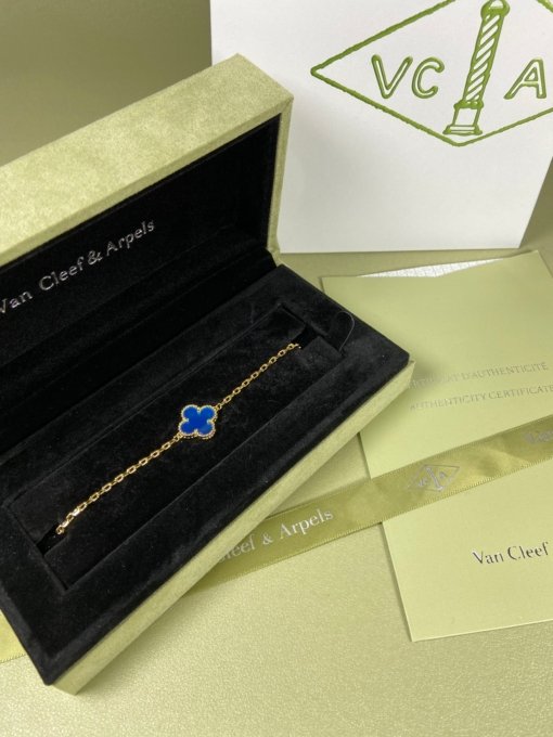 Van Clerk Arpel Bracelet VCA Four-leaf Crop Medium Blue Cedony Bracelet Platinum Gold Rose Gold - 图片 6