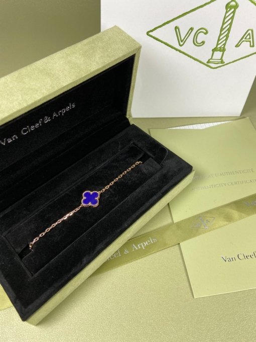 Van Clerk Arpel Bracelet VCA Four-leaf Crop Medium Lapis Lace Bracelet Platinum Gold Rose Gold - Image 4