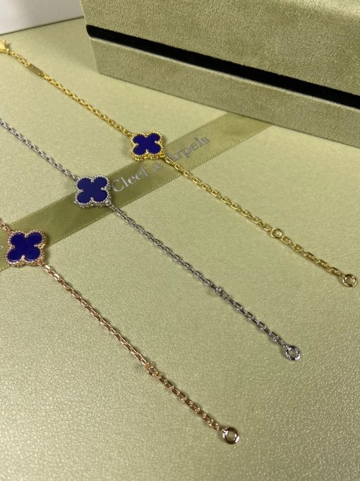 Van Clerk Arpel Bracelet VCA Four-leaf Crop Medium Lapis Lace Bracelet Platinum Gold Rose Gold - Image 3