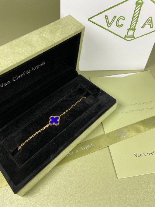 Van Clerk Arpel Bracelet VCA Four-leaf Crop Medium Lapis Lace Bracelet Platinum Gold Rose Gold - Image 5