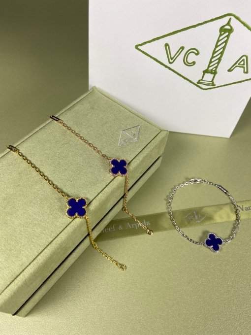 Van Clerk Arpel Bracelet VCA Four-leaf Crop Medium Lapis Lace Bracelet Platinum Gold Rose Gold - Image 7