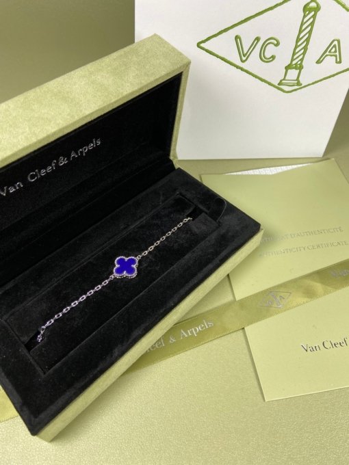 Van Clerk Arpel Bracelet VCA Four-leaf Crop Medium Lapis Lace Bracelet Platinum Gold Rose Gold - Image 6