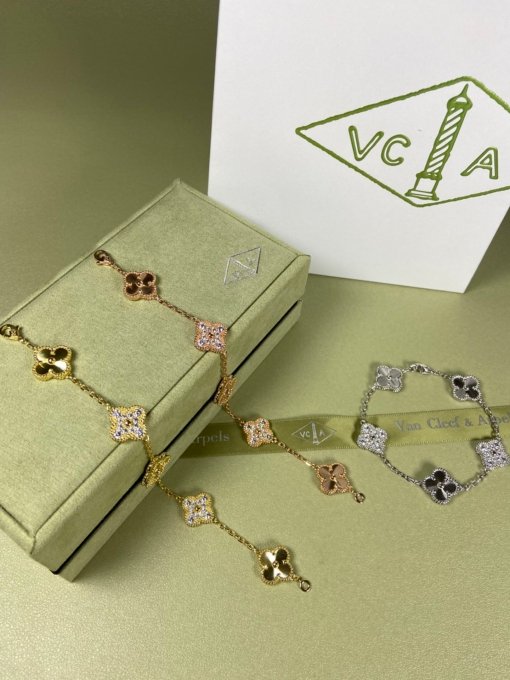 Van Clerk Arpel Bracelet VCA Five-flowered Laser Diamond Bracelet Platinum Gold Rose Gold - Image 8