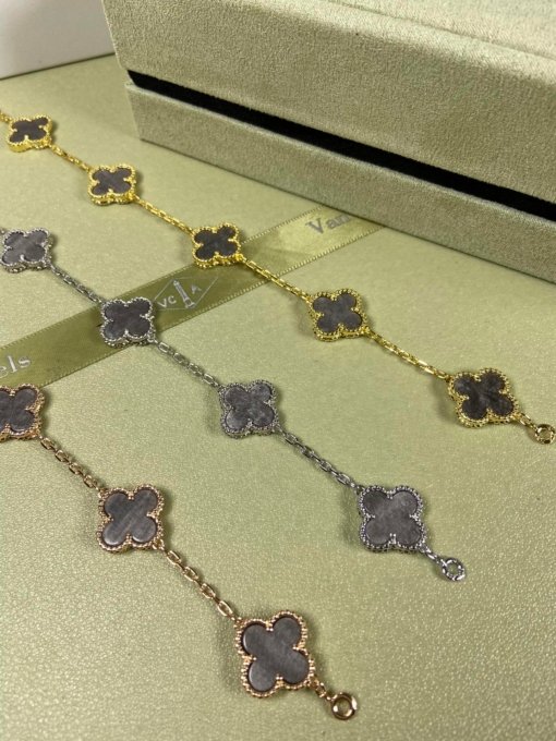 Van Clerk Arpel Bracelet VCA Five Flower Silver Obsidian Bracelet Platinum Gold Rose Gold - Image 3