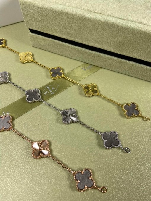 Van Cleef Arpels Bracelet VCA Five Flowers Silver Obsidian Laser Bracelet Platinum Gold Rose Gold - Image 3