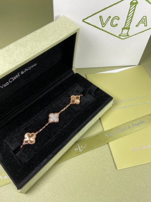 Van Cleef Arpels Bracelet VCA Five Flowers Silver Obsidian Laser Bracelet Platinum Gold Rose Gold - Image 4
