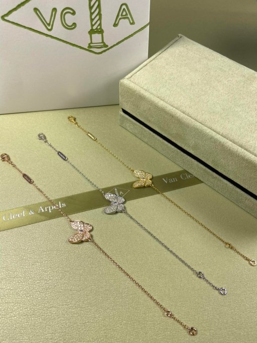 Van Cleef Arpels Bracelet VCA Butterfly Golden Diamond Full Diamond Bracelet Platinum Gold Rose Gold