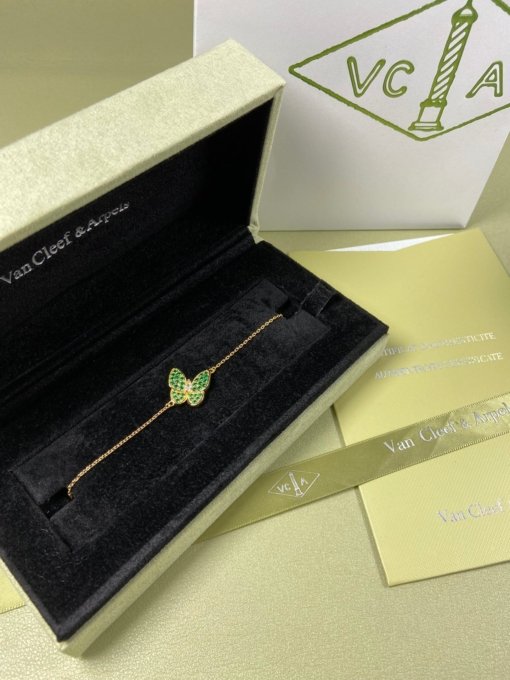 Van Cleef Arpels Bracelet VCA Butterfly Green Diamond Full Diamond Bracelet Platinum Gold Rose Gold - Image 5