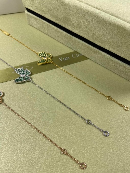 Van Cleef Arpels Bracelet VCA Butterfly Green Diamond Full Diamond Bracelet Platinum Gold Rose Gold - Image 3
