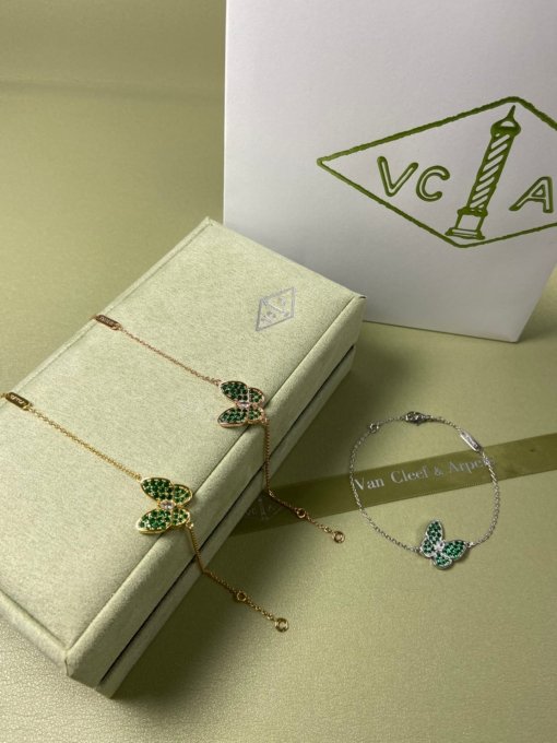 Van Cleef Arpels Bracelet VCA Butterfly Green Diamond Full Diamond Bracelet Platinum Gold Rose Gold - Image 8