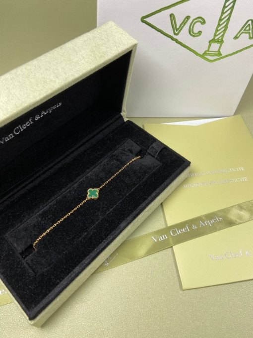 Van Clerk Arpel Bracelet VCA Four-leaf Crop Mini Malachite Bracelet Platinum Gold Rose Gold - 图片 6