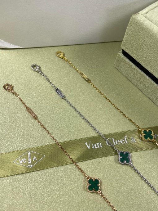 Van Clerk Arpel Bracelet VCA Four-leaf Crop Mini Malachite Bracelet Platinum Gold Rose Gold - 图片 2