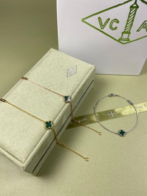 Van Clerk Arpel Bracelet VCA Four-leaf Crop Mini Malachite Bracelet Platinum Gold Rose Gold - 图片 7