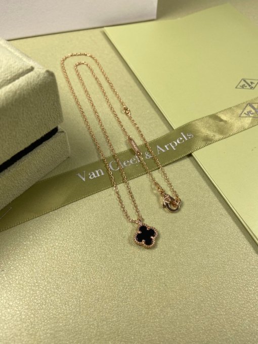 Van Clerk Arpel Necklace VCA Four-leaf Crop Mini Black Agate Necklace Platinum Gold Rose Gold - 图片 3