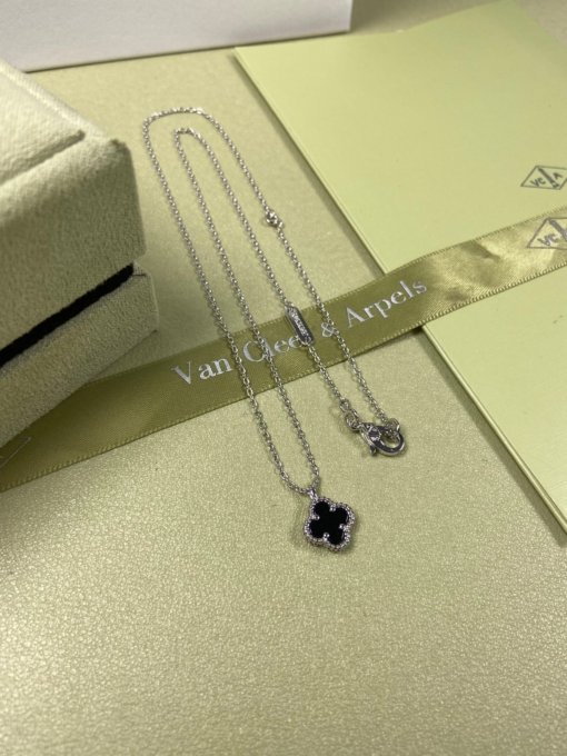 Van Clerk Arpel Necklace VCA Four-leaf Crop Mini Black Agate Necklace Platinum Gold Rose Gold - 图片 4