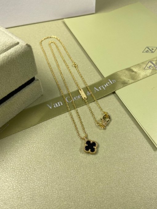 Van Clerk Arpel Necklace VCA Four-leaf Crop Mini Black Agate Necklace Platinum Gold Rose Gold - 图片 2