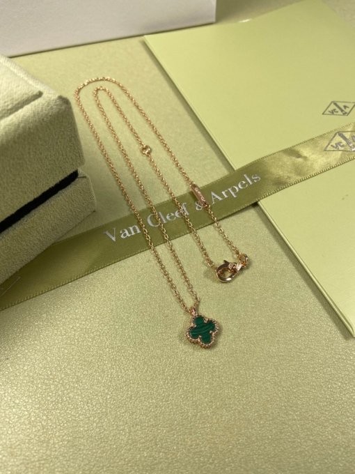 Van Clerk Arpel Necklace VCA Four-leaf Crop Mini Malachite Necklace Platinum Gold Rose Gold - 图片 4