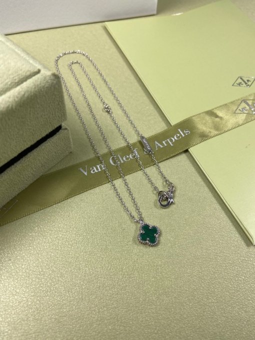 Van Clerk Arpel Necklace VCA Four-leaf Crop Mini Malachite Necklace Platinum Gold Rose Gold - 图片 2