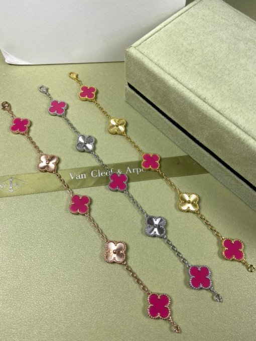 Van Clerk Arpel Bracelet VCA Five-flowered Red Shell Laser Bracelet Platinum Gold Rose Gold