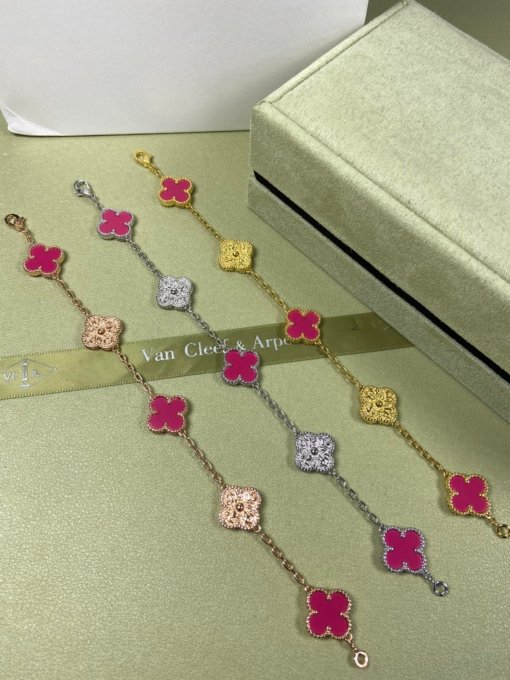Van Clerk Arpel Bracelet VCA Five-flowered Red Shell Ginding Bracelet Platinum Gold Rose Gold
