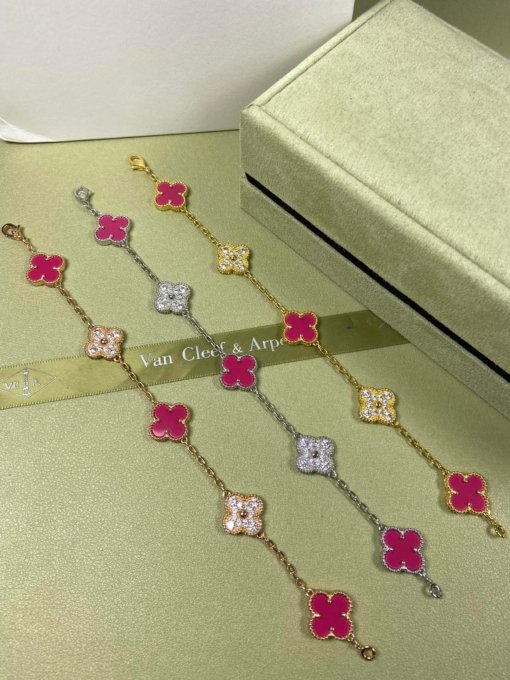 Van Clerk Arpel Bracelet VCA Five-flowered Red Shell Diamond Bracelet Platinum Gold Rose Gold