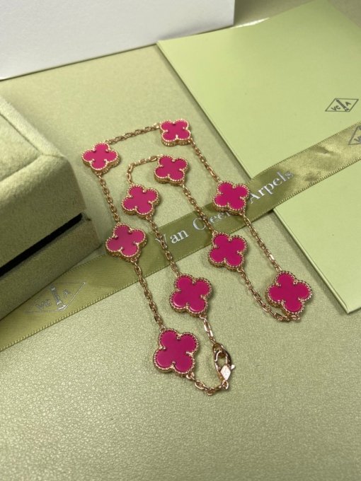 Van Clerk Arpel Necklace VCA Ten Flower Red Shell Necklace Platinum Gold Rose Gold - 图片 4