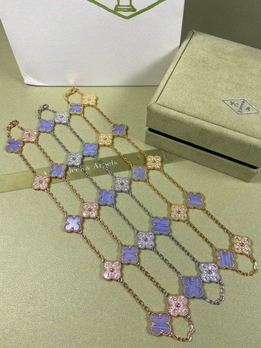 Van Clerk Arpel Necklace VCA Ten Flower Violet Diamond Necklace Platinum Gold Rose Gold