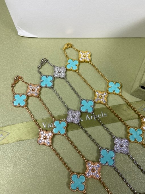 Van Clerk Arpel Necklace VCA Ten Flowers Turquoise Diamond Necklace Platinum Gold Rose Gold - 图片 2