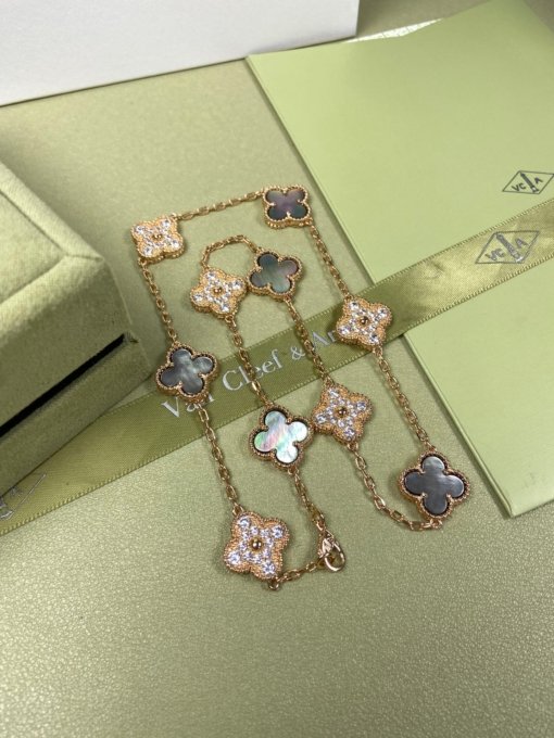 Van Clerk Arpel Necklace VCA Ten Flowers Gray Fritillaria Diamond Necklace Platinum Gold Rose Gold - 图片 5