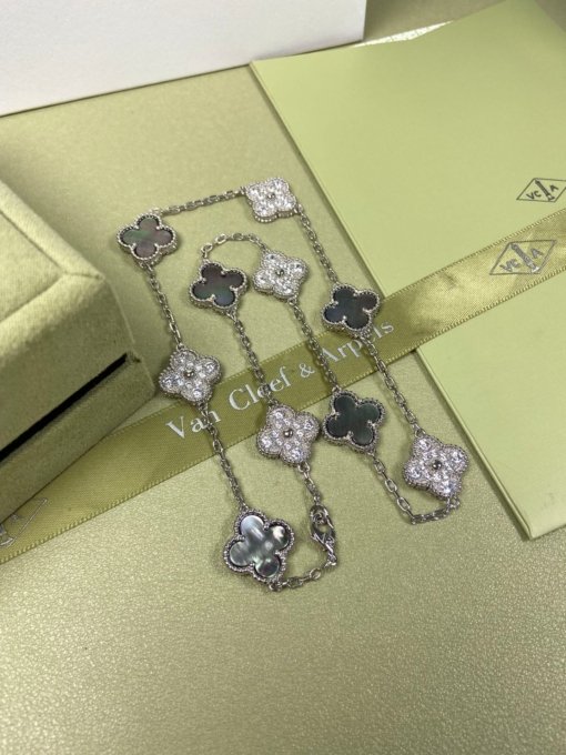 Van Clerk Arpel Necklace VCA Ten Flowers Gray Fritillaria Diamond Necklace Platinum Gold Rose Gold - 图片 6