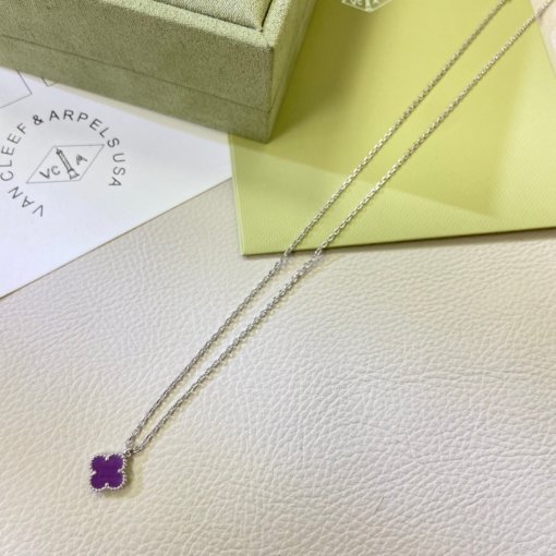 Van Clerk Arpel Necklace New Mini Violet Four-Leaf Crocodile Necklace - 图片 4