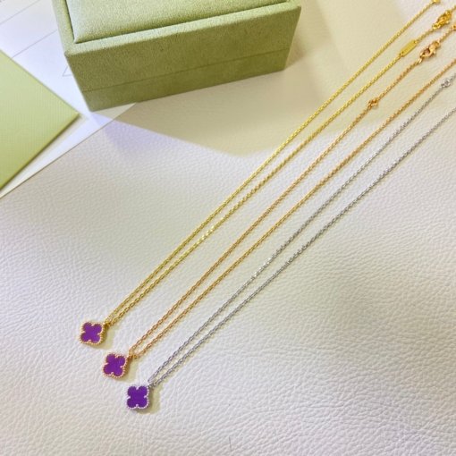 Van Clerk Arpel Necklace New Mini Violet Four-Leaf Crocodile Necklace - 图片 5