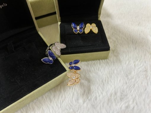 VCA Van Clerk Arpels Butterfly Lapis Lazuli White Diamond Ring White Gold Rose Gold - Image 5