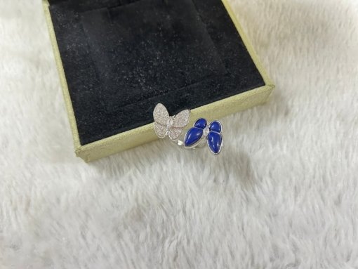 VCA Van Clerk Arpels Butterfly Lapis Lazuli White Diamond Ring White Gold Rose Gold - Image 4