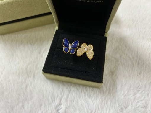 VCA Van Clerk Arpels Butterfly Lapis Lazuli White Diamond Ring White Gold Rose Gold - Image 6