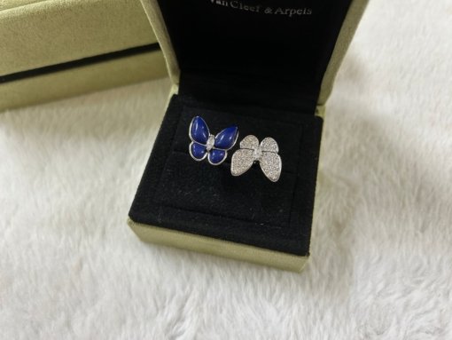 VCA Van Clerk Arpels Butterfly Lapis Lazuli White Diamond Ring White Gold Rose Gold - Image 8